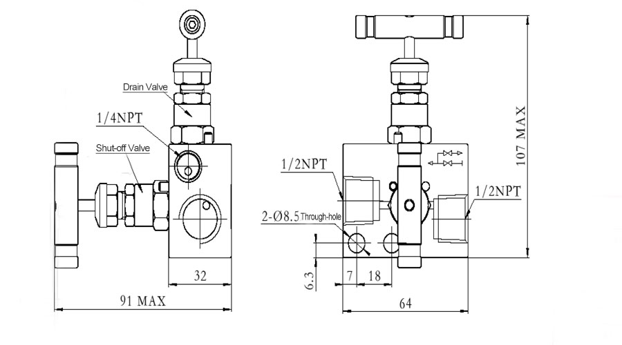 2-Valve Manifolds - Flat Type - JS2P5-3FNNL - Structure