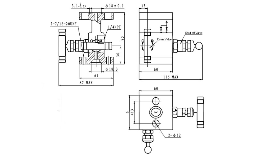 2-Valve Manifolds - H Type - JVA1-2H0-3FWWLE - Structure