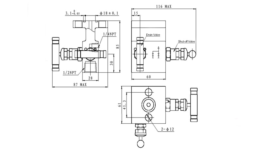 2-Valve Manifolds - T Type - JVA1-2T0-3FNWLE - Structure