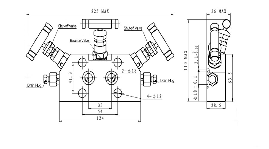 3 Valve Manifolds Flat Type JS3P3 3FNWL E Structure