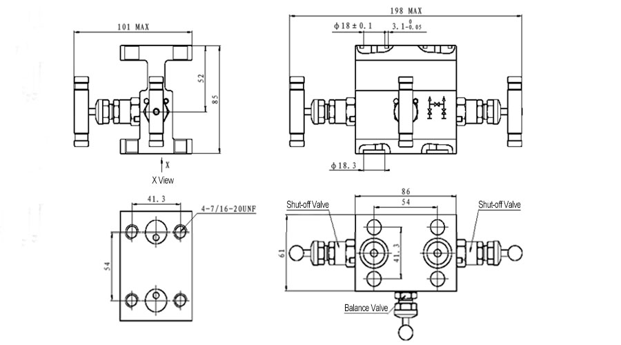 3 Valve Manifolds H Type JS3H0 3FWWL E Structure