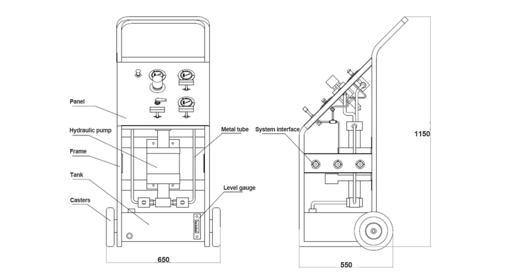 General Layout Drawing of Trolley Hydro Test Pump